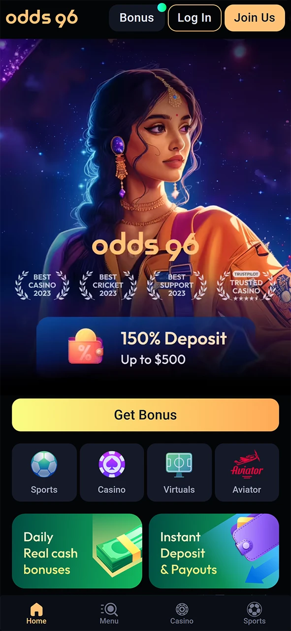 Launch the Odds96 mobile app.